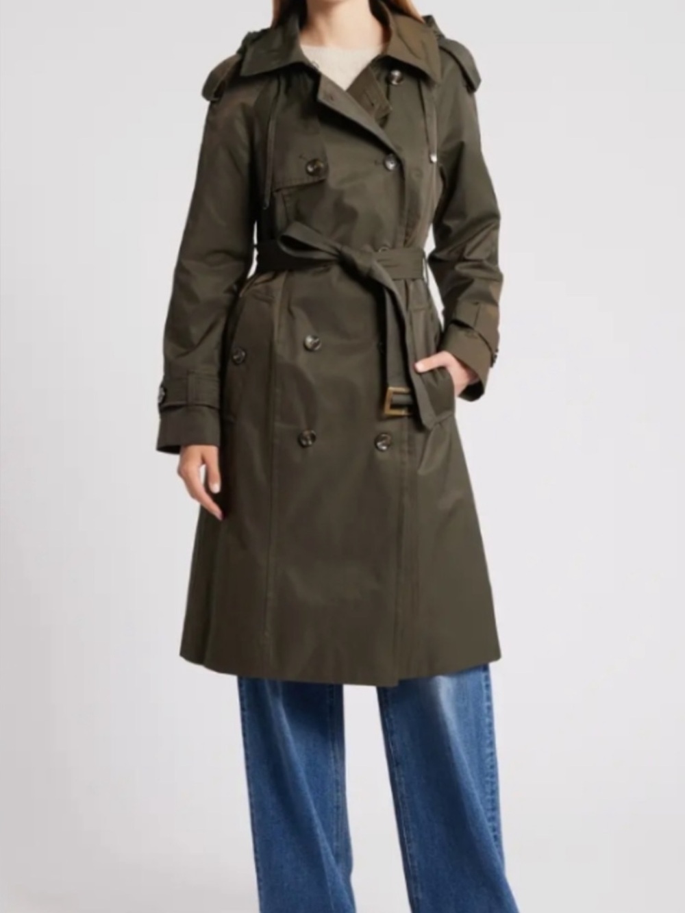 London Fog Olive Water Resistant Belted Trench Coat